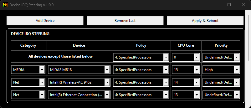 Device IRQ Steering best practice