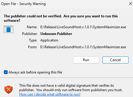 Windows security warning